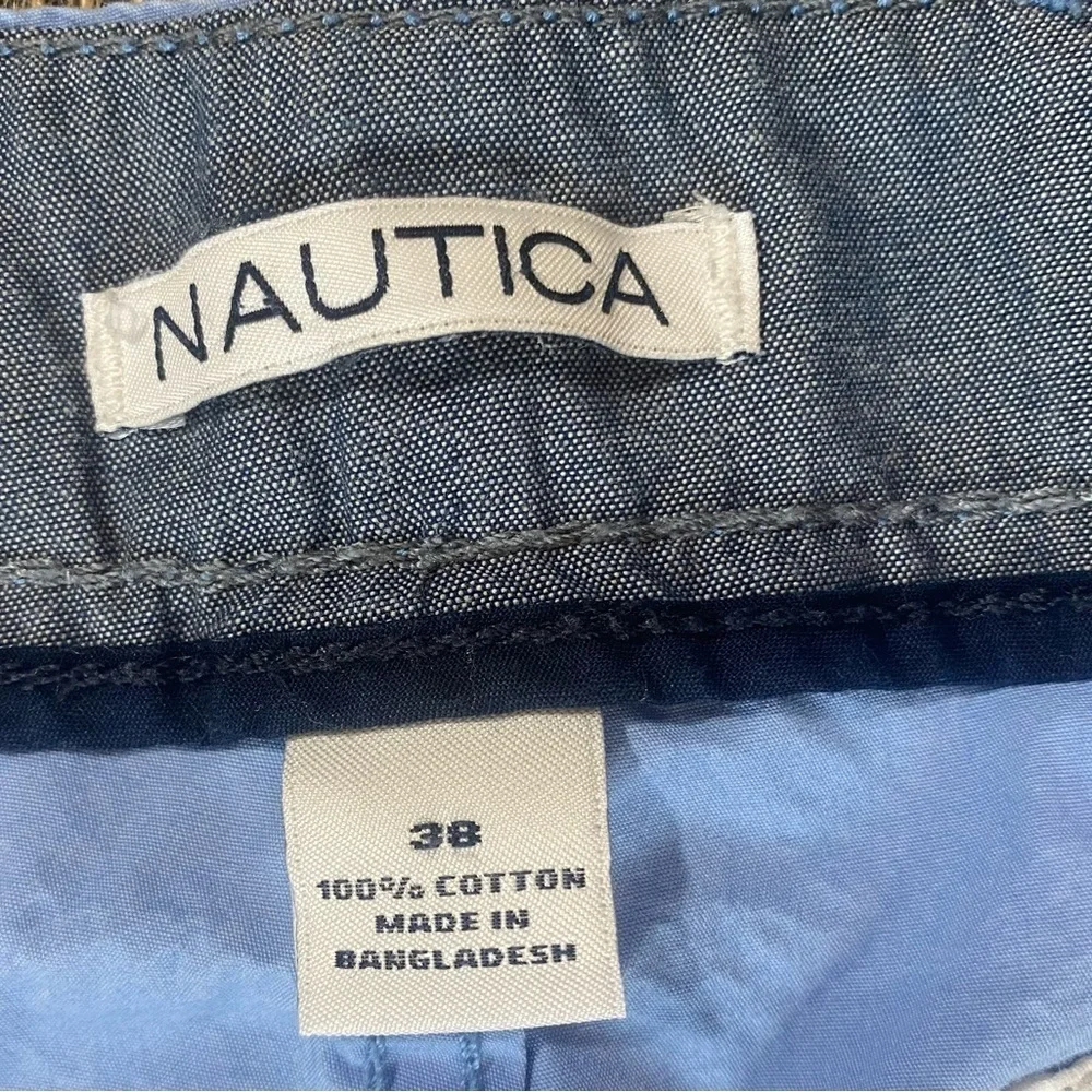 Nautica Light Blue Cargo Shorts, Sz 38, 7 Pockets, Button & Zip Closure, Cotton